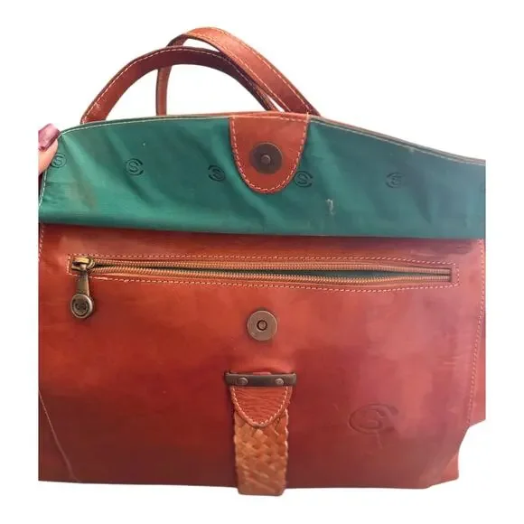 Vintage Brown Leather Satchel Tote Business Bag with Detachable Shoulder Strap - Picture 3 of 16